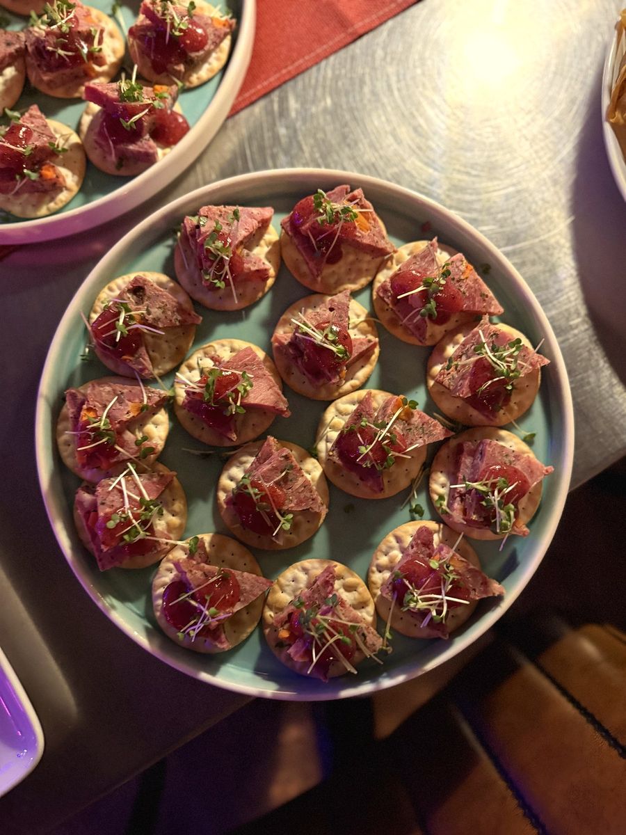 Ham hock and cranberry crackers from the festive buffet